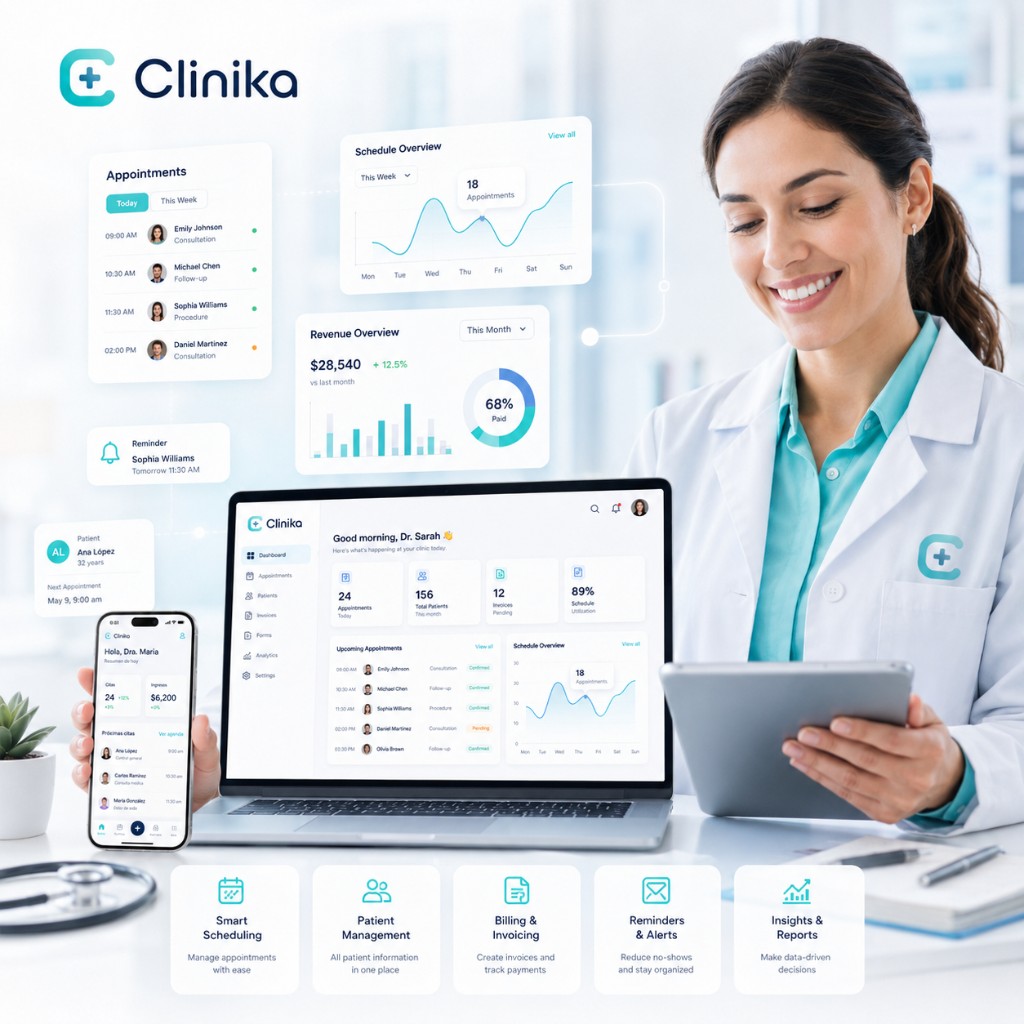 Clinika en escritorio y móvil con profesional de salud