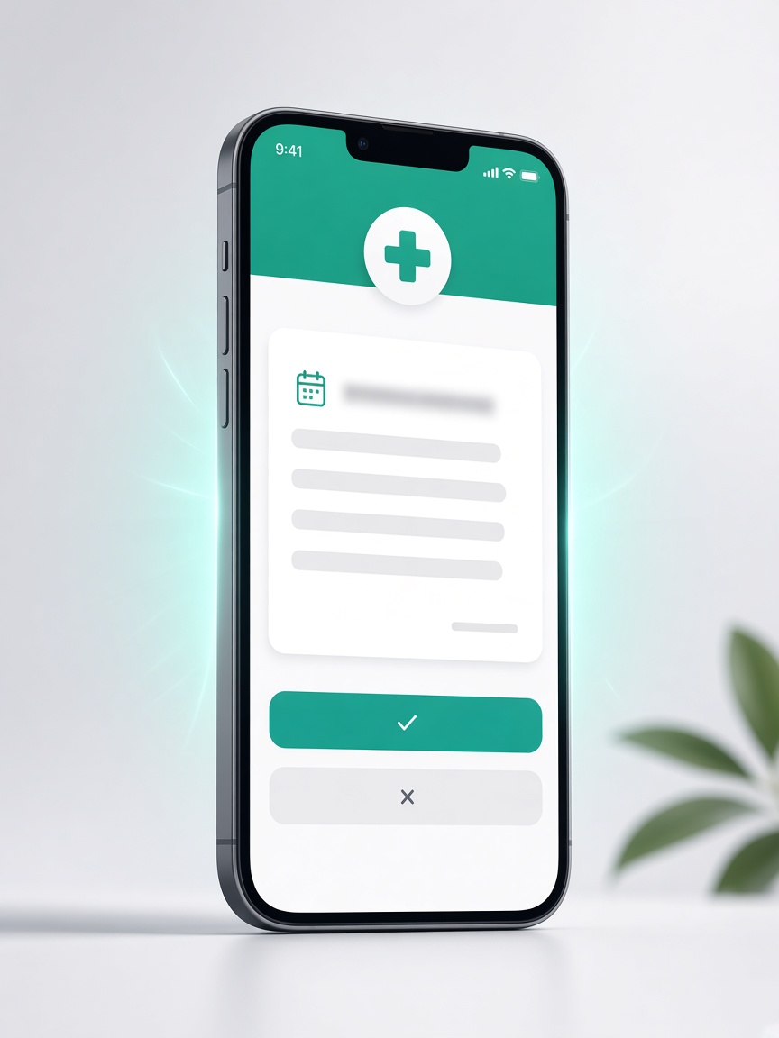 Teléfono con un recordatorio de cita por WhatsApp con botones Confirmar y Cancelar